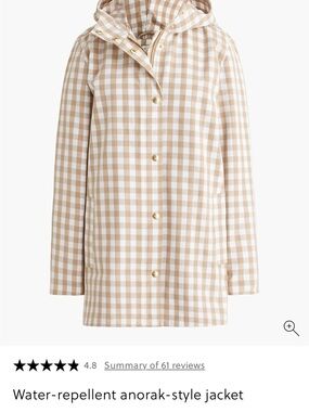 NWT J Crew Water-Repellent Gingham Anorak Jacket - Beige & White
